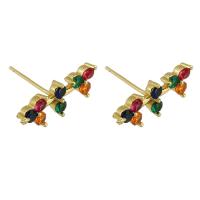 Cubic Zirconia Micro Pave Brass Earring, gold color plated, fashion jewelry & micro pave cubic zirconia & for woman, multi-colored, 18x7x15mm, Sold By Pair