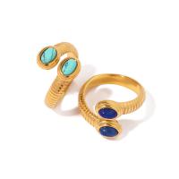 Stainless Steel Finger Ring, 304 Stainless Steel, with Lapis Lazuli & turquoise, Snake, 18K gold plated, fashion jewelry & for woman, more colors for choice, 22x15mm, Sold By PC