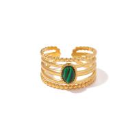 Stainless Steel Finger Ring 304 Stainless Steel with Malachite 18K gold plated fashion jewelry & for woman Sold By PC