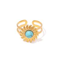 Stainless Steel Finger Ring, 304 Stainless Steel, with turquoise, 18K gold plated, fashion jewelry & for woman, 20x14mm, Sold By PC