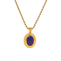 Stainless Steel Jewelry Necklace, 304 Stainless Steel, with Lapis Lazuli, with 5 extender chain, 18K gold plated, fashion jewelry & for woman, 17x28mm, Length:40 cm, Sold By PC