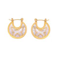Stainless Steel Lever Back Earring 304 Stainless Steel with White Shell Round 18K gold plated fashion jewelry & for woman & hollow Sold By Pair