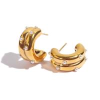 Stainless Steel Stud Earrings, 304 Stainless Steel, with Plastic Pearl, 18K gold plated, fashion jewelry & for woman, 22x10mm, Sold By Pair