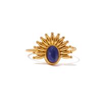 Rustfrit stål fingre Ringe, 304 rustfrit stål, med Lapis Lazuli, 18K forgyldt, mode smykker & for kvinde, 20x15mm, Solgt af PC