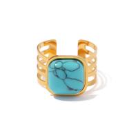 Stainless Steel Finger Ring 304 Stainless Steel with turquoise 18K gold plated fashion jewelry & for woman Sold By PC