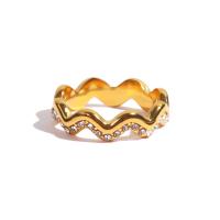 Anel de dedo de aço inoxidável, Aço inoxidável 304, 18K banhado a ouro, Camada Dupla & joias de moda & tamanho diferente para a escolha & para mulher & com strass, 21x5mm, vendido por PC