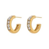 Stainless Steel Stud Earrings 304 Stainless Steel with Cubic Zirconia Vacuum Ion Plating for woman Sold By Pair