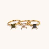 Zirkonia Edelstahl-Finger- Ring, 304 Edelstahl, mit kubischer Zirkonia, Quadrat, verschiedene Größen vorhanden & für Frau, keine, 9.20mm, verkauft von PC