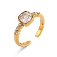 Zirkonia Edelstahl-Finger- Ring, 304 Edelstahl, mit kubischer Zirkonia, Quadrat, für Frau, goldfarben, 7.10mm, Größe:7, verkauft von PC