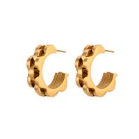 Stainless Steel Stud Earrings, 304 Stainless Steel, Vacuum Ion Plating, for woman, golden, 7.70x26.80mm, Sold By Pair