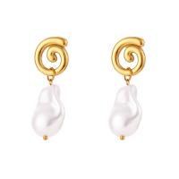 Stainless Steel Drop Earring, 304 Stainless Steel, with Plastic Pearl, Vacuum Ion Plating, for woman, white, 15.30x41.80mm, Sold By Pair