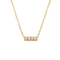 Stainless Steel Jewelry Necklace, 304 Stainless Steel, with 5cm extender chain, Rectangle, Vacuum Ion Plating, for woman & with rhinestone, golden, 12x3.20mm, Length:Approx 40 cm, Sold By PC