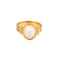 Edelstahl Ringe, 304 Edelstahl, mit Weiße Muschel, oval, verschiedene Größen vorhanden & für Frau, weiß, 13.30mm, verkauft von PC