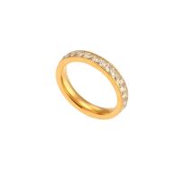 Cubic Zirconia nerezové prst prsten, 304 Stainless Steel, s Cubic Zirconia, různé velikosti pro výběr & pro ženy, zlatý, 3.50x22.30mm, Prodáno By PC