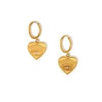 Stainless Steel Drop Earring, 304 Stainless Steel, Heart, Vacuum Ion Plating, for woman & with rhinestone, golden, 14.10x30.80mm, Sold By Pair