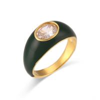 Cubic Zirconia nerezové prst prsten, 304 Stainless Steel, s Cubic Zirconia, různé velikosti pro výběr & pro ženy & smalt, černý, 9.90x24.90mm, Prodáno By PC