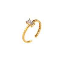 Zirkonia Edelstahl-Finger- Ring, 304 Edelstahl, mit kubischer Zirkonia, Quadrat, für Frau, goldfarben, 6.20mm, Größe:7, verkauft von PC