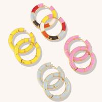 Stainless Steel Hoop Earring, 304 Stainless Steel, Donut, Vacuum Ion Plating, for woman & enamel, more colors for choice, 29.60x5mm, Sold By Pair