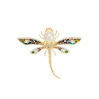 Cubic Zirconia Brooch Brass with Plastic Pearl Dragonfly micro pave cubic zirconia & for woman & enamel nickel lead & cadmium free Sold By PC