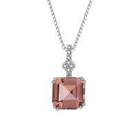 Brass Necklace, with Cubic Zirconia, with 5cm extender chain, Square, platinum color plated, fashion jewelry & for woman, more colors for choice, nickel, lead & cadmium free, 8x15mm, Length:40 cm, Sold By PC