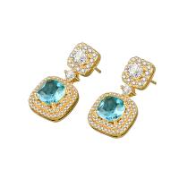 Cubic Zirconia Micro Pave Brass Earring, Square, gold color plated, fashion jewelry & micro pave cubic zirconia & for woman, nickel, lead & cadmium free, 13.60x26.90mm, Sold By Pair