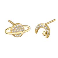 Cubic Zirconia Micro Pave Brass Earring, Moon, plated, fashion jewelry & micro pave cubic zirconia & for woman, more colors for choice, nickel, lead & cadmium free, 11x6mm, Sold By Pair