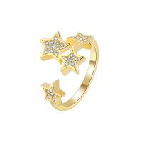 Cubic Zirconia Micro Pave Brass Ring, Star, plated, Adjustable & fashion jewelry & micro pave cubic zirconia & for woman, more colors for choice, nickel, lead & cadmium free, 13mm, US Ring Size:6.5, Sold By PC