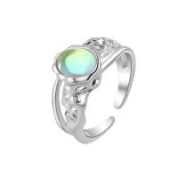 Brass Finger Ring Oval platinum color plated Adjustable & fashion jewelry & for woman platinum color nickel lead & cadmium free 10.50mm US Ring .5 Sold By PC