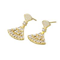Cubic Zirconia Micro Pave Brass Earring Fan plated fashion jewelry & micro pave cubic zirconia & for woman nickel lead & cadmium free Sold By Pair