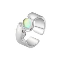 Messing Fingerring, mit Opal, Platinfarbe platiniert, Einstellbar & Modeschmuck & für Frau, Platin Farbe, frei von Nickel, Blei & Kadmium, 8.30mm, Größe:8, verkauft von PC