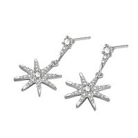 Cubic Zirconia Micro Pave Brass Earring, Eight Point Star, platinum color plated, fashion jewelry & micro pave cubic zirconia & for woman, platinum color, nickel, lead & cadmium free, 15x25mm, Sold By Pair