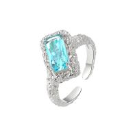 Cubic Zircon Brass Finger Ring, with Cubic Zirconia, Rectangle, platinum color plated, Adjustable & fashion jewelry & for woman, nickel, lead & cadmium free, 8.60mm, US Ring Size:6, Sold By PC