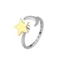 Prsten mjedenog prsta, Mesing, Mjesec i zvijezda, pozlaćen, Podesiva & modni nakit & za žene, nikal, olovo i kadmij besplatno, 9.50mm, Veličina:7, Prodano By PC