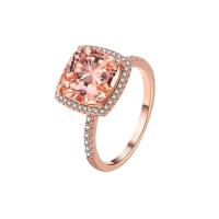 Cubic Zirconia Micro Pave Brass Ring Square rose gold color plated fashion jewelry & micro pave cubic zirconia & for woman rose gold color nickel lead & cadmium free 12mm US Ring Sold By PC