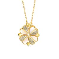 Cubic Zircon Micro Pave Brass Necklace with Shell with 5cm extender chain Four Leaf Clover plated fashion jewelry & micro pave cubic zirconia & for woman nickel lead & cadmium free Length 40 cm Sold By PC