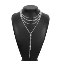 Fashion Fringe Necklace Zinc Alloy plated multilayer & for woman & with rhinestone nickel lead & cadmium free Length 14.56-18.5 Inch Sold By PC
