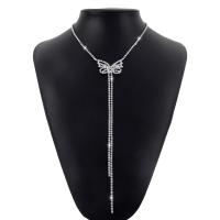 Fashion Fringe Necklace Zinc Alloy Butterfly plated fashion jewelry & for woman & with rhinestone nickel lead & cadmium free Length 16.53-20.66 Inch Sold By PC