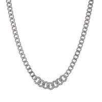 Titanium Steel Necklace Unisex & with rhinestone original color Length Approx 45-50 cm Sold By PC