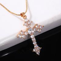 Cubic Zircon Micro Pave Brass Necklace Cross gold color plated micro pave cubic zirconia & for woman nickel lead & cadmium free 39mm Length Approx 40 cm Sold By PC