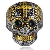 Rhinestone Stainless Steel Finger Ring 304 Stainless Steel Skull Vacuum Ion Plating & for man & with rhinestone US Ring Sold By PC