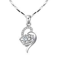 Messing Halskette, Herz, platiniert, Samenkette & für Frau & mit Strass, keine, Länge:ca. 45 cm, verkauft von PC