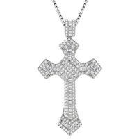 Messing Halskette, Kreuz, plattiert, Kastenkette & für Frau & mit Strass, keine, Länge:ca. 45 cm, verkauft von PC