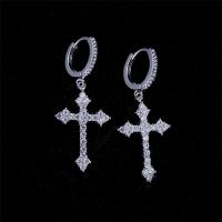 Cubic Zirconia Micro Pave Brass Earring, Cross, plated, micro pave cubic zirconia & for woman, more colors for choice, 12x30mm, Sold By Pair