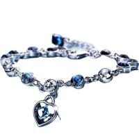 Bracelets de cristal, alliage de zinc, avec Cristal autrichien, coeur, Placage de couleur argentée, pour femme & avec strass, Longueur:Environ 18 cm, Vendu par PC