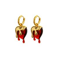 Resin Earring, Brass, with Resin, Heart, 18K gold plated, fashion jewelry & for woman, 23x46mm, 10Pairs/Lot, Sold By Lot