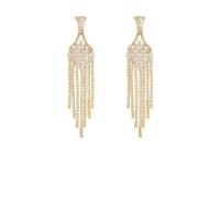 Fashion Fringe Earrings Brass Geometrical Pattern gold color plated micro pave cubic zirconia & for woman Sold By Pair