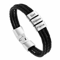 Stainless Steel Jewelry Bracelet 304 Stainless Steel with PU Leather Vacuum Ion Plating multilayer & with letter pattern & for man Length Approx 21 cm Sold By PC