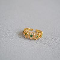 Anillo de dedo de latón, metal, con Perlas plásticas, chapado en color dorado, Ajustable & para mujer & con diamantes de imitación, Vendido por UD