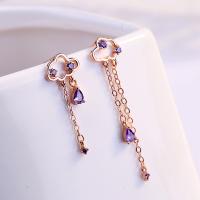 Asymmetric Earrings, 925 Sterling Silver, Cloud, rose gold color plated, for woman & with rhinestone, 30mm,35mm, Sold By Pair