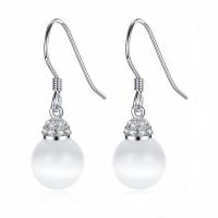925 Sterling Silver Drop &  Dangle Earrings with Cats Eye platinum color plated for woman 35mm Sold By Pair
